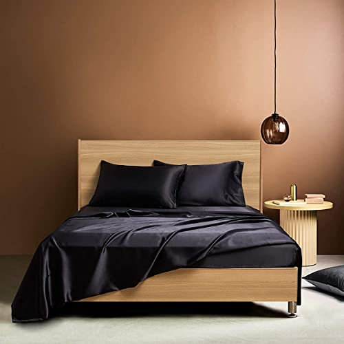 Spannbettlaken 120x200 cm Schwarz Boxspringbett Frottee Topper Satin Muster Bettlaken Seide Glänzend Spannbetttuch 120 x 200 Uni Spannbetttücher für Hohe Matratze bis 25-30 cm
