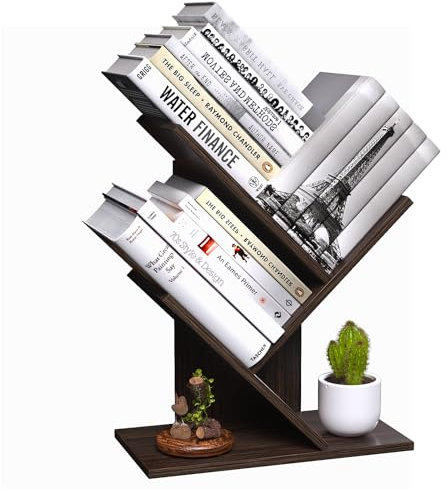 R RUISHENG Bücherregal mit 3 Ebenen, kleiner Baum, Schreibtisch, Buch-Organizer, schmale Bücherregale für Bücher, Zeitschriften, CDs, freistehend, Retro-Holzregale für Zuhause, Büro, Schlafzimmer,