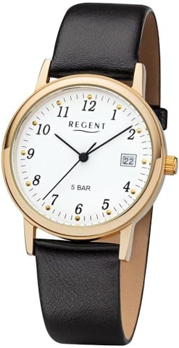 REGENT Herrenuhr F790, goldfarbend, mit Lederband