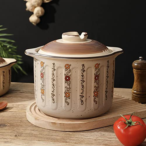 Vnook Pots de Cuisson en Argile Pot à Soupe en céramique Casserole en Terre Cuite Marmite à ragoût Pot à Soupe Marmite de Cuisine for la Maison Restaurant Ustensiles de Cuisine (Size : 4.8L)
