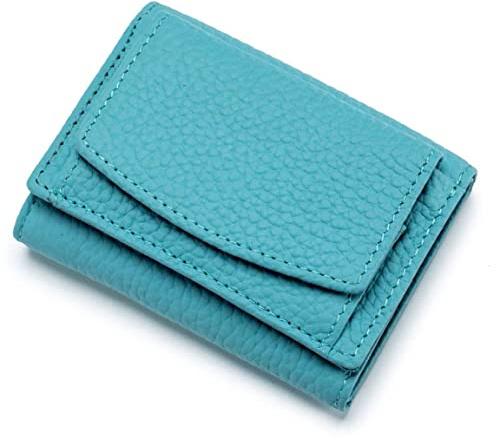 ZhaoCo kleine Geldbörse Damen mit Münzfach Echtleder Geldbeutel Damen Mini Portemonnaie mit RFID Schutz Kreditkartenetui für Frauen Mädchen - See Blau