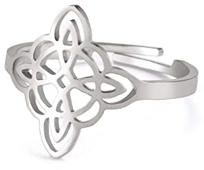 Dreamtimes Witch Knot Ring für Frauen Edelstahl Open Bar Rings Adjustable Celtic Quaternary Witch Knot Ring Witchcraft Amulet Jewellery Gift
