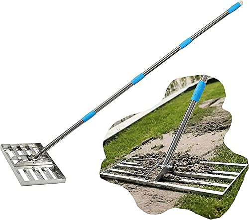 Rasen-Nivellierrechen, Stahl-Nivellierwerkzeug, längenverstellbarer Sand-Kies-Rasen-Nivelliergerät, Nivellierung von Bodenschmutz oder Sand-Bodenoberfläche für Hofgarten-Boden und Golf-Rasen