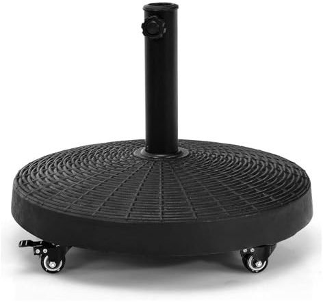 COSTWAY Pied de Parasol sur roulettes ∅52CM 23KG pour Mât ∅38/48 mm,Style 1 | Socle Parasol Extérieur en Résine, Bouton Rotatif, Roues Verrouillables, Résistant aux Intempéries, Base pour Jardin Piscine
