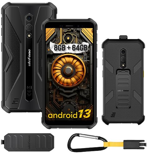 Ulefone Armor X12 Pro Téléphone Portable Incassable Android 14, 8Go+64Go ROM/TF-256Go, 13MP Caméra, 4860mAh Batterie, Écran 5,45''HD+, Octa Core Smartphone Incassable 4G Dual SIM/Face ID/NFC/GPS Noir