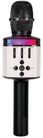 EASY KARAOKE Wireless Microphone, Handheld Bluetooth Mic, Built-in Speaker, LED Lights, Echo and Voice Changer, Karaoke Machine compatible with PC, Mac, iPhone and Android - Black