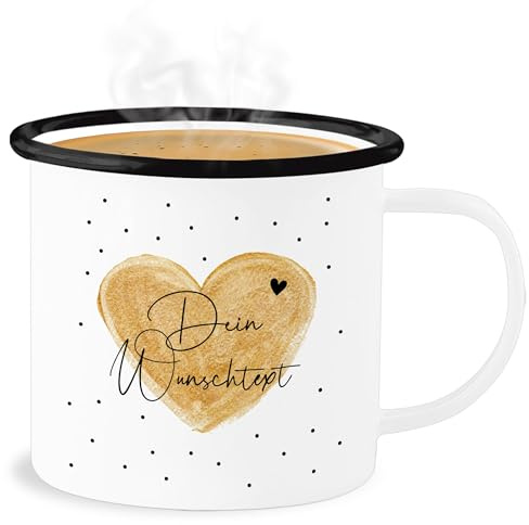 Emaille Becher Blechbecher - Aufdruck selbst gestalten - Dein Wunschtext I Geschenk personalisiert Weihnachten I Vatertag I Muttertag I Geburtstag - 300 ml - Weiß Schwarz - personalisierte teetasse