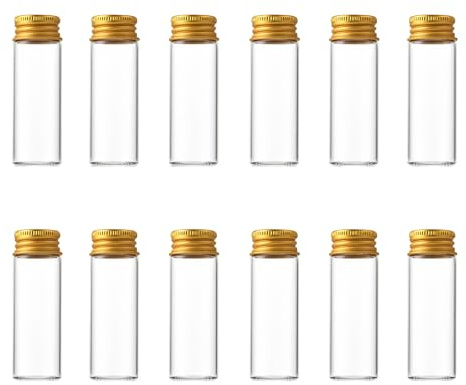 QUUPYSTORE 12 Pcs 15ml Clear Glass Bottles with Aluminium Screw Lids Mini Empty Glass Vials Small Sample Containers for Liquid Powder Jewellery Wedding Party Favours Wish Crafts