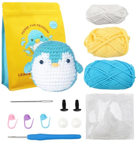 BRISKORE Häkelset für Anfänger Tiere Crochet Häkel Amigurumi Set Häckel Häkeln Stricken Häkeltiere Häckeltierchen Kit mit Videoanleitung Häckelset Strickset für Starter Kinder Erwachsene Pinguin