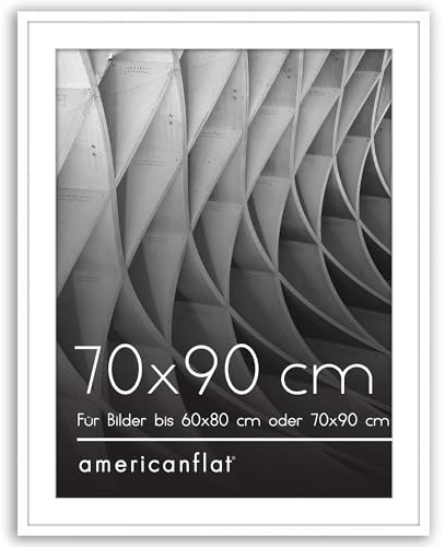 Americanflat Bilderrahmen 70x90 cm Weiß - Bilderrahmen 60x80 cm mit Passepartout - Fotorahmen mit poliertem Plexi-Scheibe