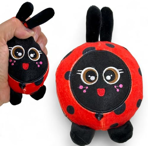 MIJOMA Kuscheliger Antistress-Squeezeball - Velvet Plüsch Quetschball im Kawaii Design, Sensorikspielzeug für alle Altersklassen, Ø10cm (roter Marienkäfer)