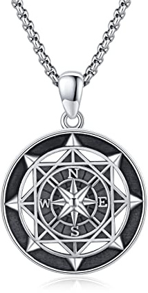 OHAYOO Kompass Kette Herren 925 Sterling Silber Anhänger Halskette Outdoor Schmuck für Herren Damen