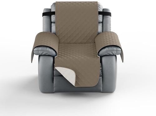 Chickwin Wasserdicht Sesselschoner für Relaxsessel, 1 Sitzer Fernsehsessel Bezug mit Taschen Sesselschoner für Fernsehsessel Sesselschoner mit Armlehne (L,Braun)