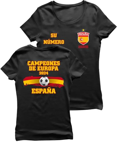 lepni.me Camiseta de Fútbol España para Mujer con Su Número Personalizado | Camiseta con Insignia de Bandera Española | Campeones de la Eurocopa 2024