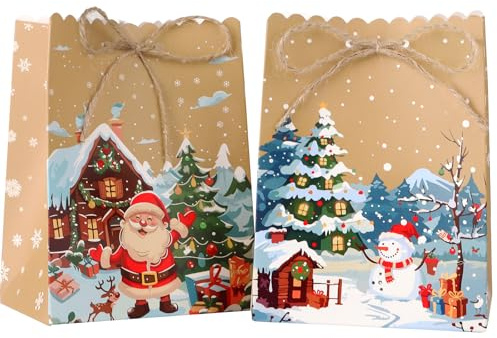 BETESSIN 24 Stück Papiertüten Weihnachten - 13.5x10x6.5cm Geschenktüten Weihnachten - Adventskalender Tüten zum Befüllen - Weihnachtstüten Klein - Geschenkverpackung Weihnachten
