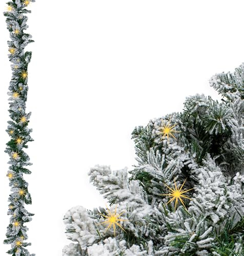 LED Tannengirlande mit Schnee, Glitzer, 183 cm, 35 LEDs, Timer | Deko Beleuchtung Kunst Tanne Girlande für Weihnachten Advent