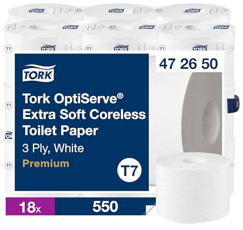 Tork OptiServe Extra Mjukt Coreless Toalettpapper Vit T7, Premium, 3-lagers, 18 x 550 ark, 472650