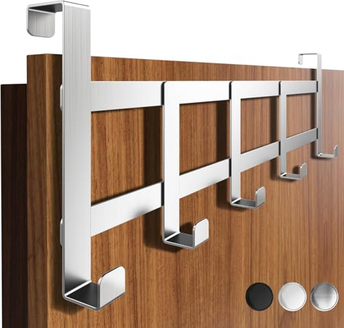 4happy Türgarderobe zum Einhängen in Silber, Edelstahl - Leistungsstarke Türhaken, platzsparende Kleiderhaken Tür, stabile Türhakenleiste, universelle Haken zum Einhängen