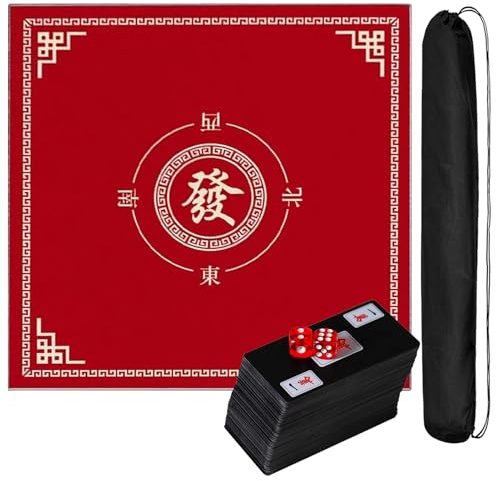Mahjong mat Anti-halk och brusreducerande bordsöverdrag，Pokerkort och brädspel Bordsöverdragsmatta，med dragväska(Red,60cm/23.6in)