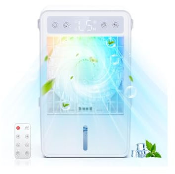 HONMICON Climatiseur portable 1500 ml Climatiseur portable USB silencieux avec télécommande Rafraîchisseur d'air économe en énergie 5 vitesses et 3 modes Minuterie 10 h Éclairage LED RVB,