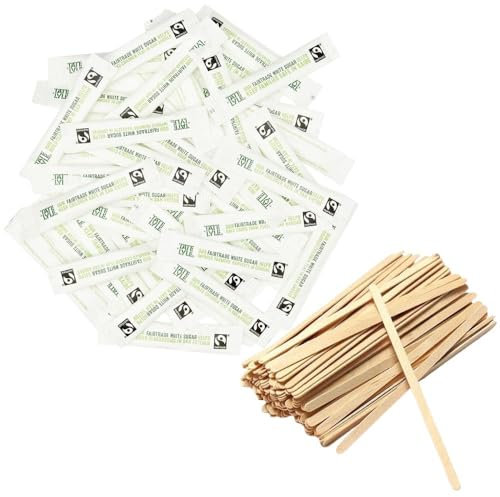 Tate & Lyle White Sugar Sticks 2.5g x 200 & 200 Free Wodden Stirrers | Eco-friendly, Biodegradable for Tea, Coffee, Cold Drink | with Welari Thank You Card | (400 Pack)