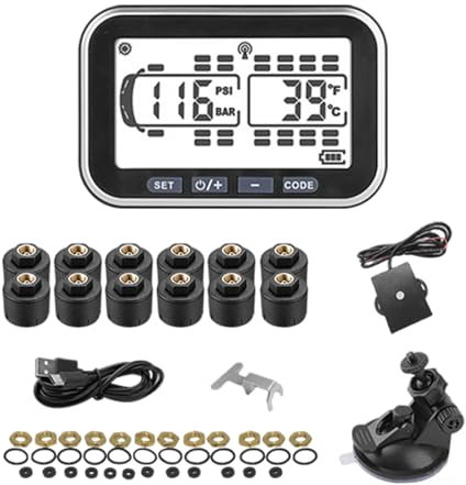 Midyshing Solar-TPMS 4.5-Zoll,0-199psi (13 bar), geeignet für Reisewagen, Busse, Wohnmobile, Wohnwagenanhänger. Mit hochpräzisen Sensoren, schwarz, Reisewagenzubehör.（12 Sensors）