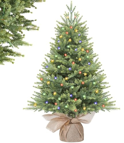 Alupssuc 95 cm Sapin de Noël Artificiel Pré-éclairé, Branches en PE Naturelles et Denses, 90 LED de Haute Qualité, 12 Modes d'éclairage, Parfait pour Les Décorations de Noël