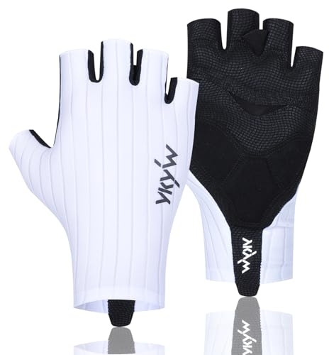 YKYWBIKE Cycling Gloves-Breathable Bike Gloves,Half Finger Padded Biking Glove,Shock-Absorbing MTB Bicycle Glove for Men Women White