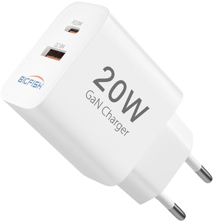 Bigfish Travel Adapter UK to Europe, European USB Charger Plug, EU USB Plug with 20W PD & 18W QC Fast Charging, EU Travel Charger compatible with iPhone iPad Samsung Tablet Shaver Toothbrush