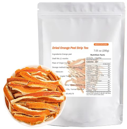 Getrocknete Orangenschale 200g Mandarinen Orangenschalenstreifen Trockentee | Geschnittene Orangenschale zum Kochen und zum Aroma von Lebensmitteln,Burst Of Citrus Goodness wiederverschließbare Tüte