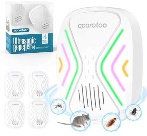 Ultraschall Maus und Ratten 360°, Ultraschall Gegen Mäuse 4 Stück,Ultraschall Mäuseabwehr Plug-In,Mückenstecker Rattenabwehr für Kakerlaken,Mückenfalle für Innen für Fliegen Motten Mäuse