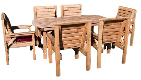 6FT Wooden Garden Furniture Dining Set with 6 Chairs – Solid Redwood Outdoor Patio Set – Fully Assembled, Weather-Resistant Table & Chairs for Long-Lasting Durability & Comfortable Seating