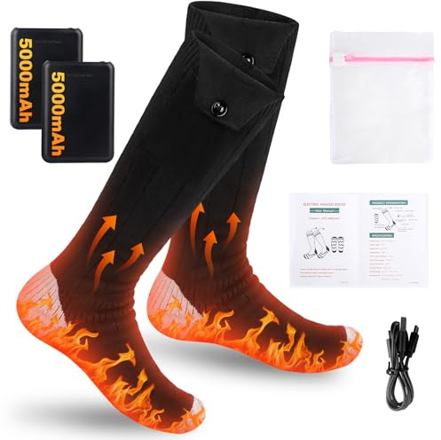 LYPPUL Calcetines Calefactables Recargables, 5000mAh Calcetines Térmicos Recargables Hombre y Mujer, Calcetines Electricos con 4 Temperaturas, Lavable para Esquí, Exterior, Senderismo（38-46）