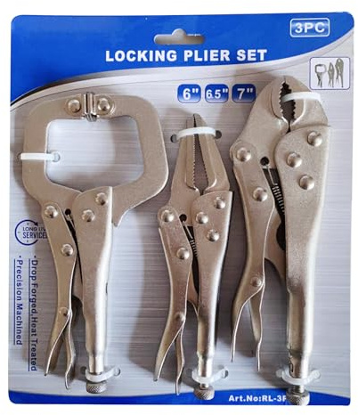 Lot de 3 pinces de verrouillage industrielles, étau fixe, outils de serrage à long bec incurvé, pince de camping en C, outil d'installation de tuyaux