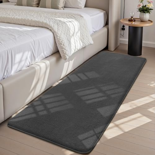 Treeboy Teppich Wohnzimmer Teppichläufer Grau Weich Schlafzimmer 60x200 cm | Kurzflor Waschbar rutschfest Flauschig Teppiche Gegend Läufer Flur Teppiche Carpet für Jugendzimmer Kinderzimmer Eingang