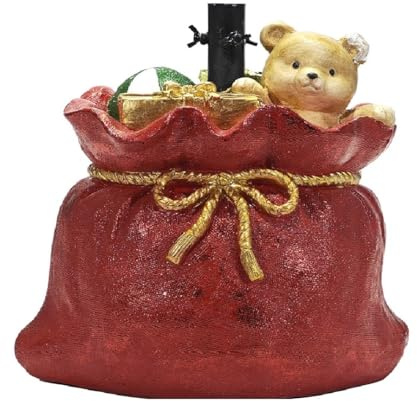 COSE DA CASA Sacco Piede per Albero di Natale Verde o innevato Piede Rosso Supporto con Orso Regali e Fiocco Decorazione Natalizia per Bambini Felici