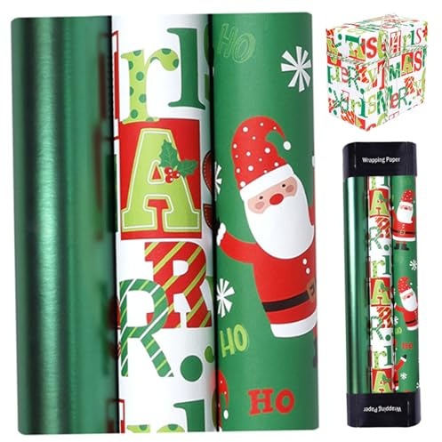 3 Rolls Weihnachtspapier 1.4x9.8ft Vintage Weihnachtspapier mit Buchstaben Weihnachtsmann für Dekorationen