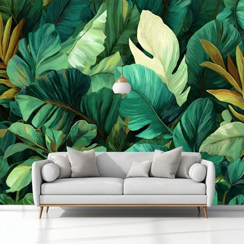 Fotomurales 250x175 cm Papel Pintado Tejido no Tejido Hojas Tropicales De La Selva Verde, Moderna Murales Fotográfico Decoración de Pared Sala Cuarto Oficina Salón