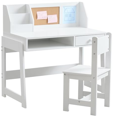 XNKL Kids Study Desk and Chair Set, Student Table and Chair Set with Storage Shelf, Wooden Kids Desk with Hutch, Children Writing Table for Home School