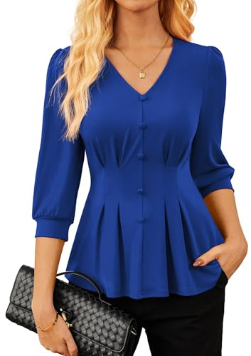 Women's Tunic Blouses Tops Shirts Casual V-Neck Summer Outfits Clothing Blouses Royal Blue M
