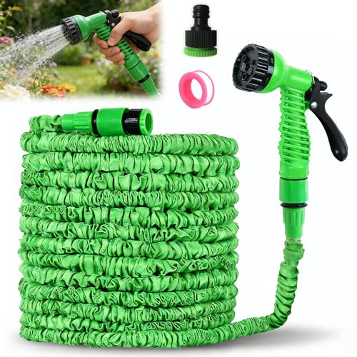 Weciau Flexibler Gartenschlauch 30m, Gartenschlauch Flexibel mit 7 Funktionen Garten Handbraus, Wasserschlauch Flexibel Garden Hose Dehnbarer gartenschlauch für garten Bewässerung Autowäsche Haustier