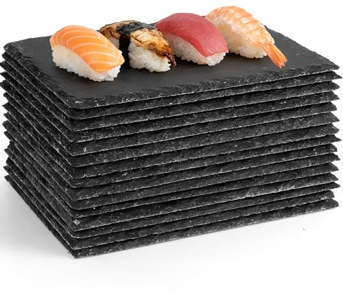 MSYU 15 tablas de charcutería de pizarra de 22 x 15 cm a granel, mini tabla de queso de pizarra, platos de sushi, platos individuales de piedra para servir alimentos, aperitivos, queso, carne, fiesta