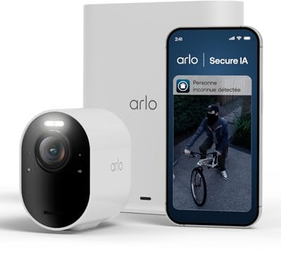 Arlo Ultra 3 Caméra de Surveillance WiFi Extérieure sans Fil 4K, Détection par IA, Vision Nocturne Couleur, Audio bidirectionnel, Compatible avec Alexa, Essai Secure Inclus, 1 Caméra