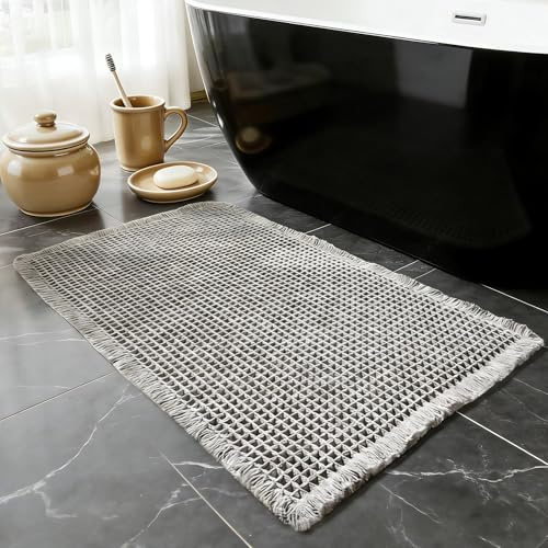 FANGCCC Badezimmerteppich Badezimmermatte rutschfeste Badematte Teppich Bad Vorleger Waschbar Badvorleger Duschvorleger Badmatte Duschteppich Boho Deko Fußmatte Badezimmer Bad Deko Grau-50x80cm