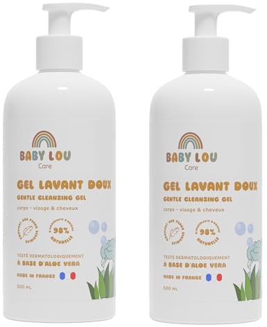 BABYLOU CARE | Gel detergente delicato 2 x 500 ml | Pulisce viso, corpo e capelli | 98% di ingredienti di origine naturale | Adatto per pelli sensibili e dermatologicamente testato | Made in France