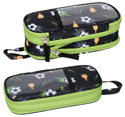 Bagseri Erweiterbares Federmäppchen Jungen - Federtasche für Kita & Schule | Erweiterbar für extra viel Stauraum, Mäppchen Jungs mit 2 Fächern, Robust & Wasserabweisend, Schwarz Fußball