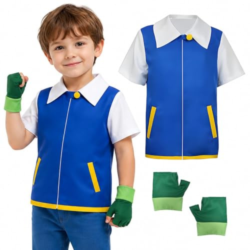 Yunlaishaocer Costume de Cosplay d'Anime, Veste Bleue Ensemble de Gants Costume d'anime Classique, Costume de Cosplay Homme et Femme, pour Halloween et Carnaval, Spectacles Sur Scène
