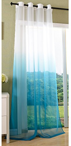 Gardinenbox Cortina Transparente Degradado con Ojales, Cortina de Voile, Certificado ÖKÖTEX Standard 100, 100% poliéster, Turquesa, 1 Pieza 245 x 140