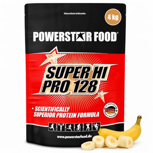 Powerstar SUPER HI PRO 128 Eiweißpulver Banana 4kg - 80% Protein i.Tr. | Mehrkomponenten Protein-Pulver - Höchstmögliche biologische Wertigkeit - Protein-Shake - Eiweiß-Pulver
