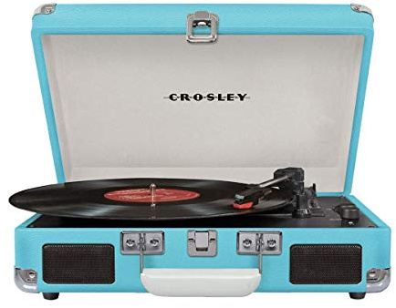 Crosley Cruiser Deluxe Plattenspieler mit 2 Lautsprecher, Bluetooth In und Aux 3 Speed Retro Schallplattenspieler - Für 7, 10 und 12 Vinyl - Tragbar mit Integriertem Koffer - Türkis